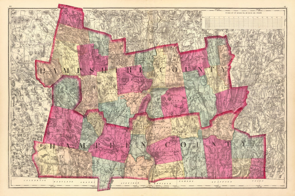 Vintage Map of Hampshire  County, Massachusetts 1871