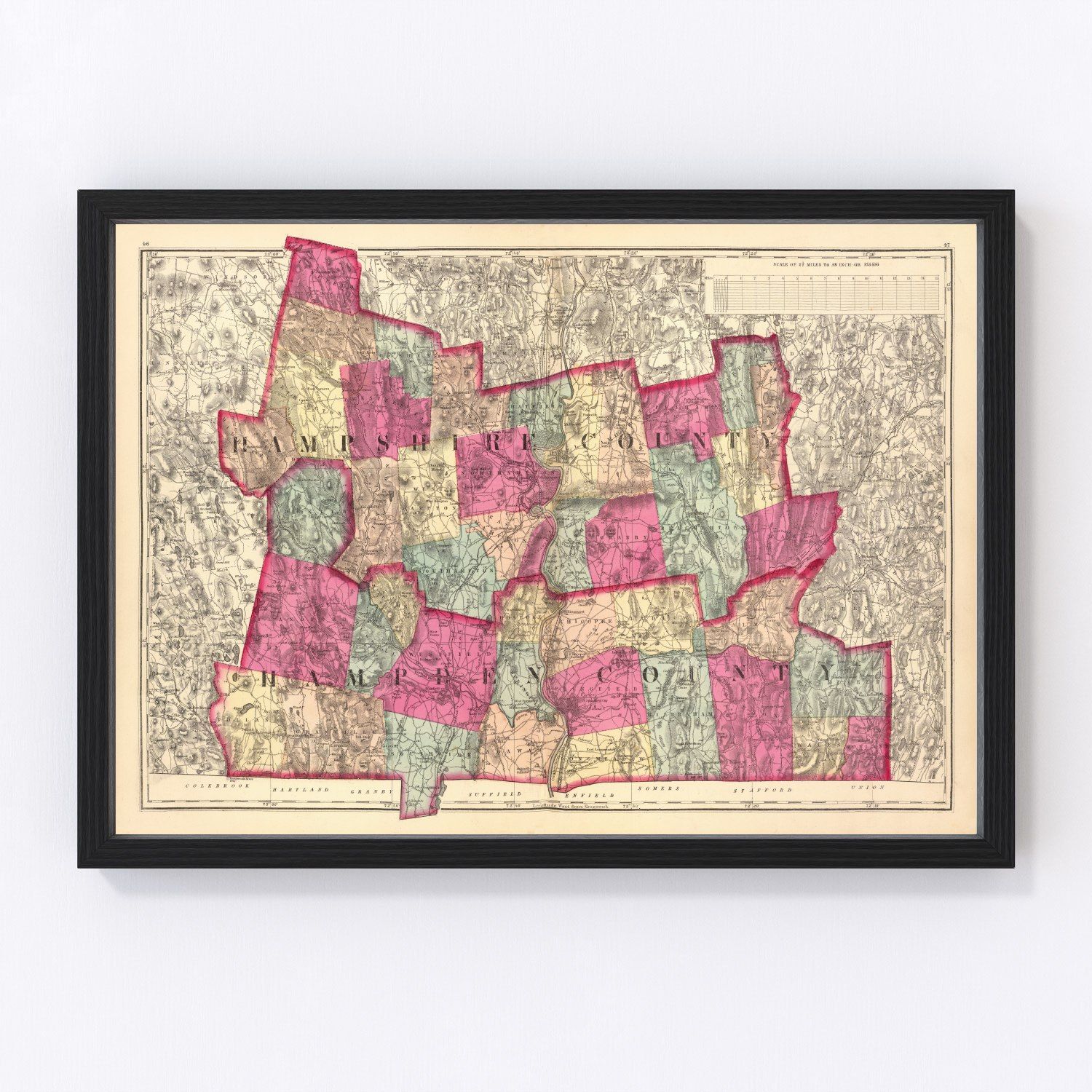 Vintage Map of Hampshire  County, Massachusetts 1871