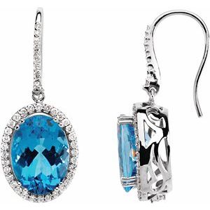 14K White Gold Natural Swiss Blue Topaz & 7/8 CTW Diamond Earrings