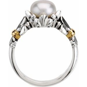 Sterling Silver & 14K Yellow Gold Cultured White Freshwater Pearl Ring