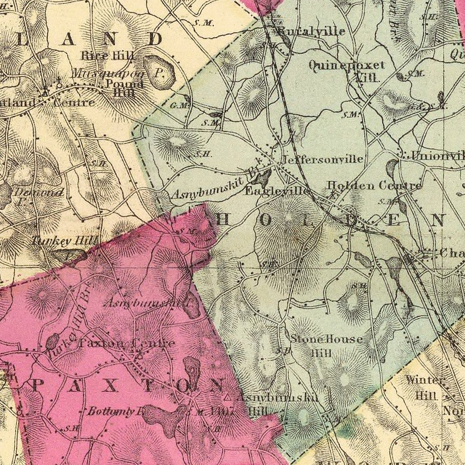 Vintage Map of Worcester County, Massachusetts 1871