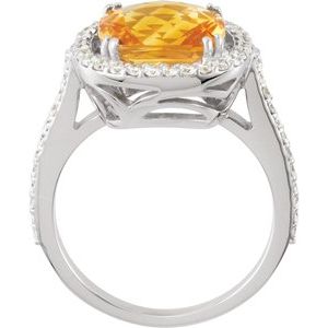 14K White Gold Natural Citrine & 1/2 CTW Natural Diamond Ring