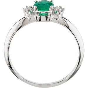 14K White Gold Natural Emerald & .04 CTW Natural Diamond Ring