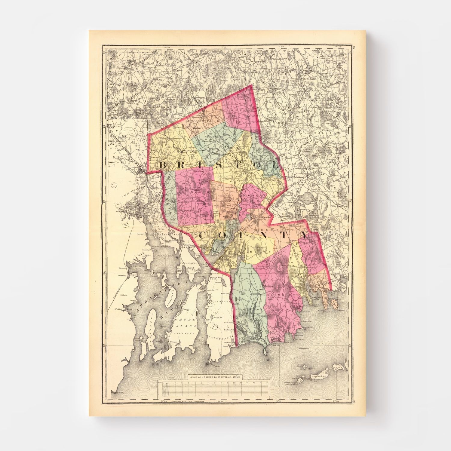 Vintage Map of Bristol County, Massachusetts 1871