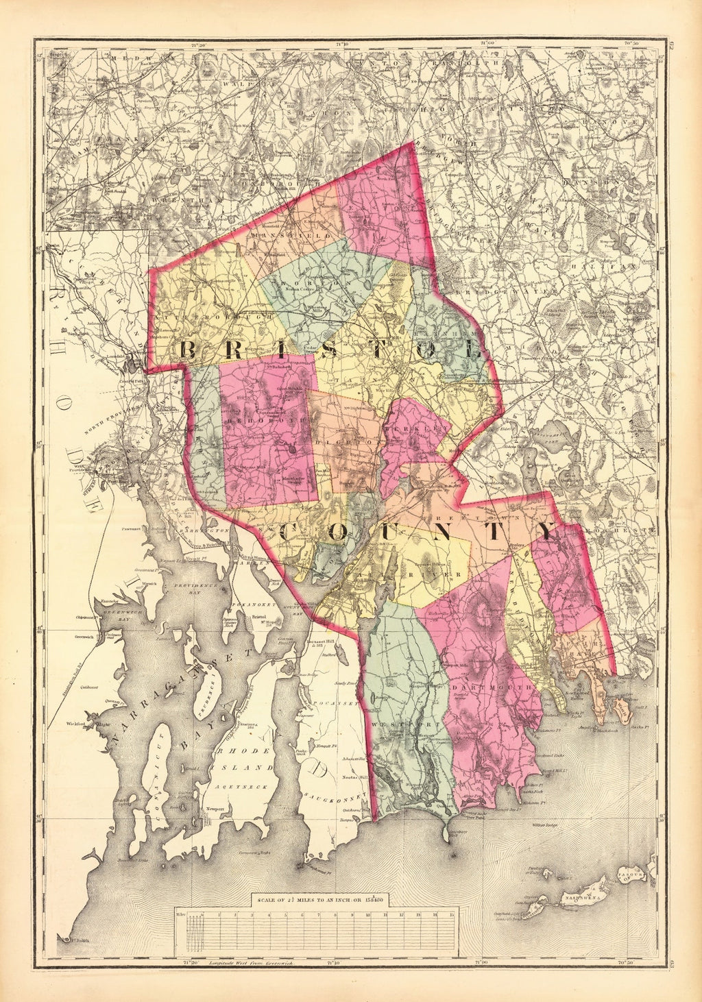 Vintage Map of Bristol County, Massachusetts 1871