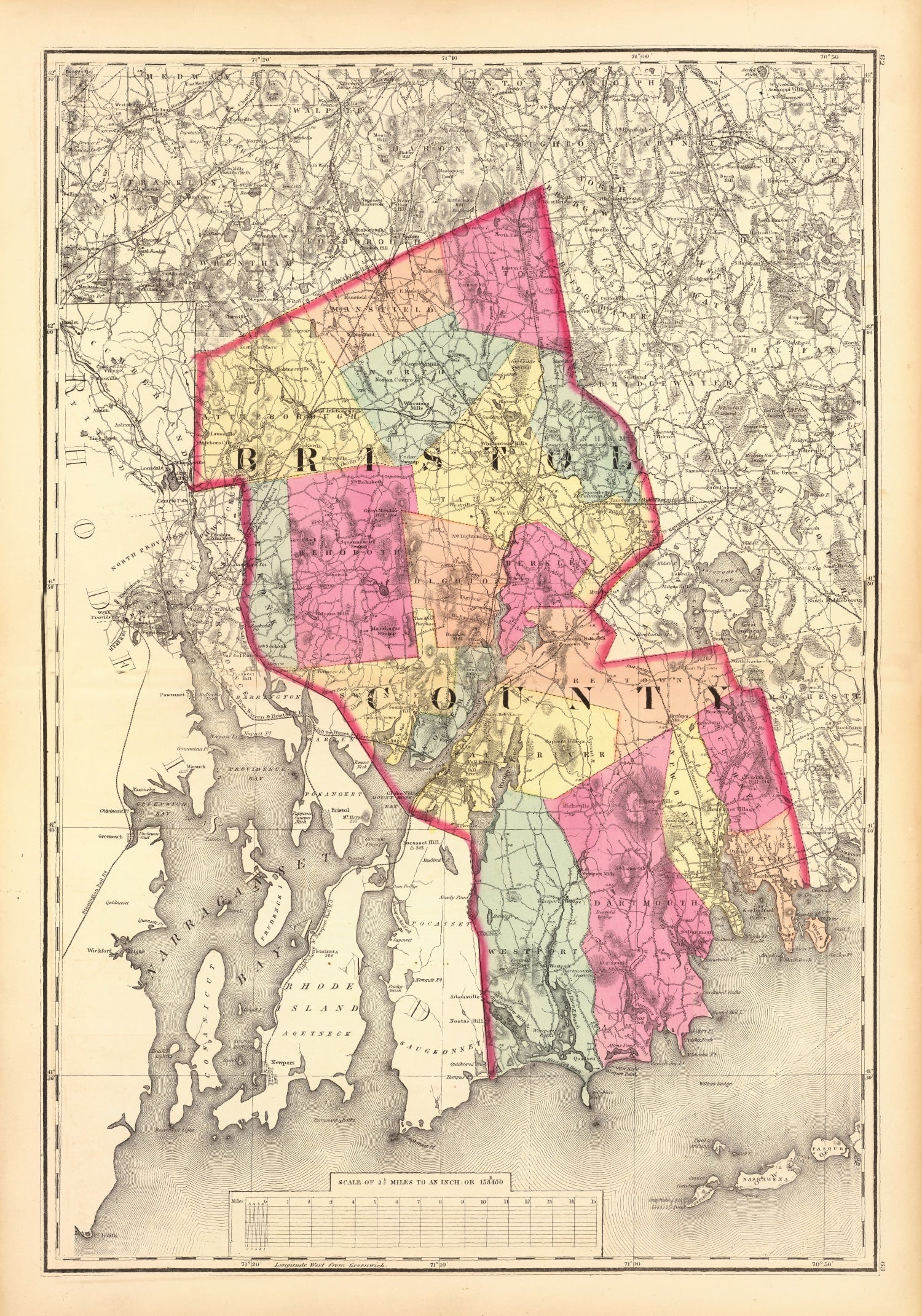 Vintage Map of Bristol County, Massachusetts 1871