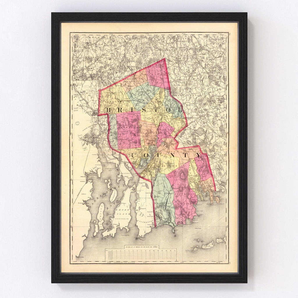 Vintage Map of Bristol County, Massachusetts 1871