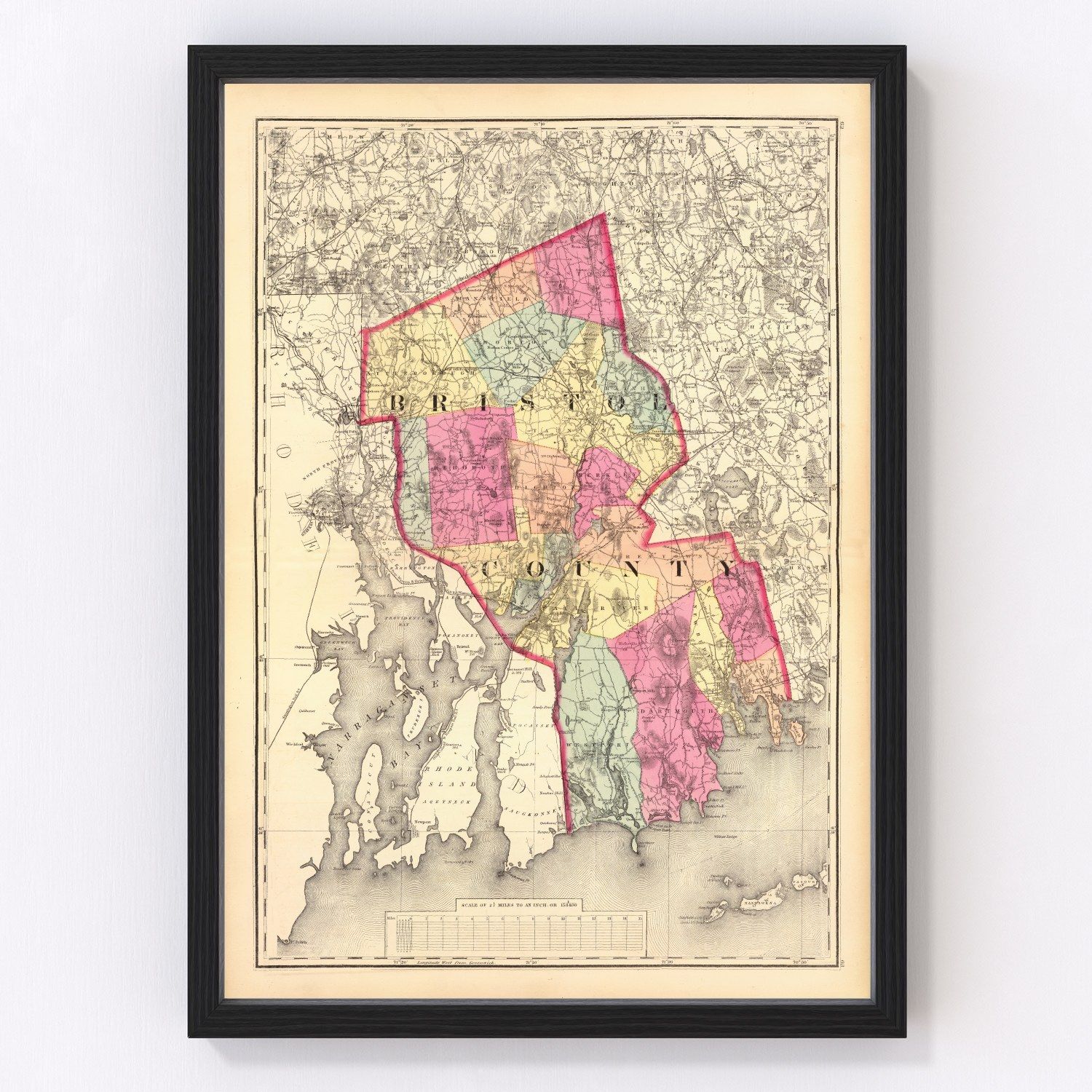 Vintage Map of Bristol County, Massachusetts 1871