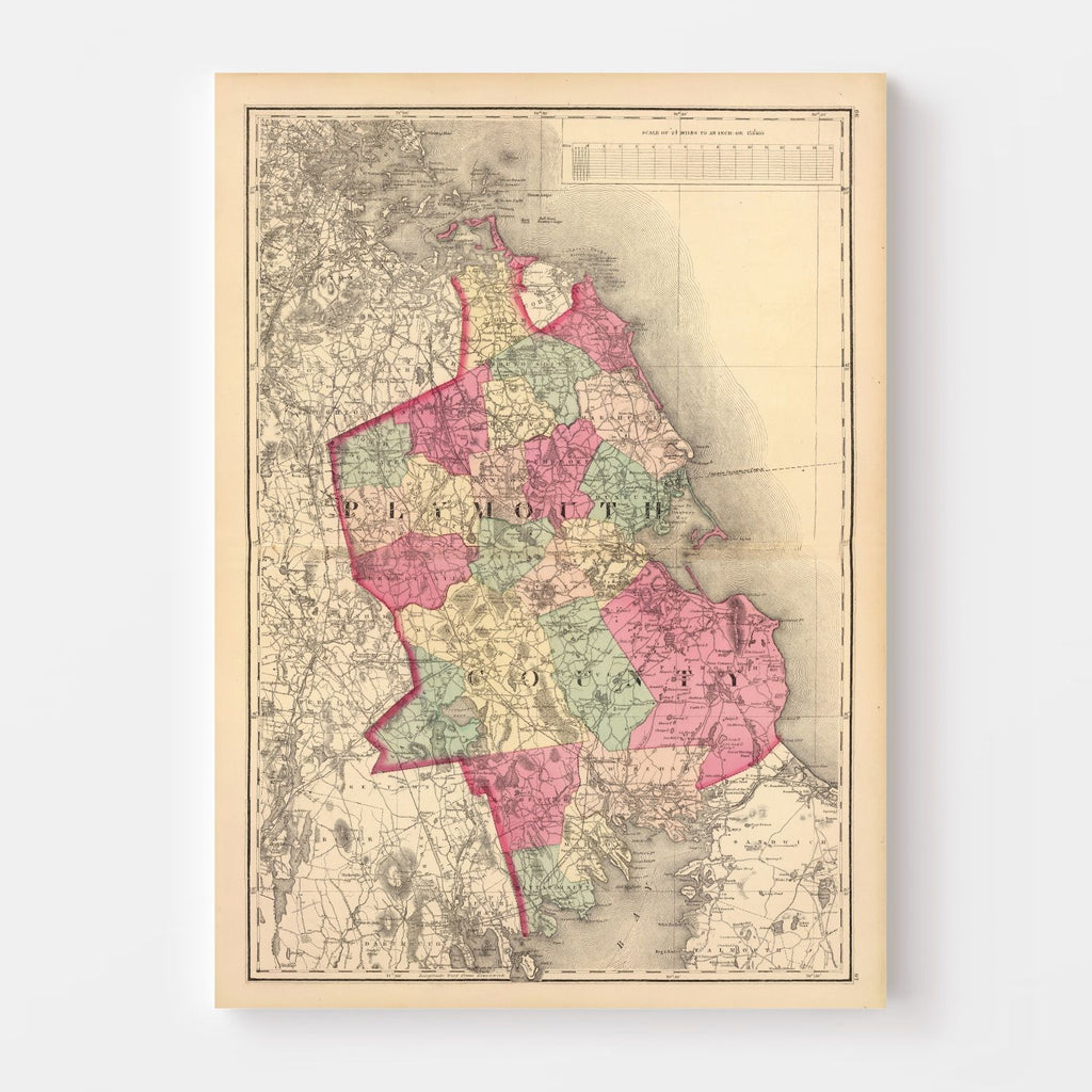 Vintage Map of Plymouth County, Massachusetts 1871