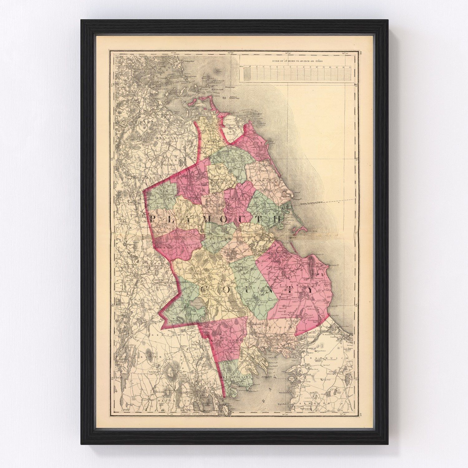 Vintage Map of Plymouth County, Massachusetts 1871