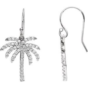 14K White Gold 3/8 CTW Natural Diamond Palm Tree Earrings