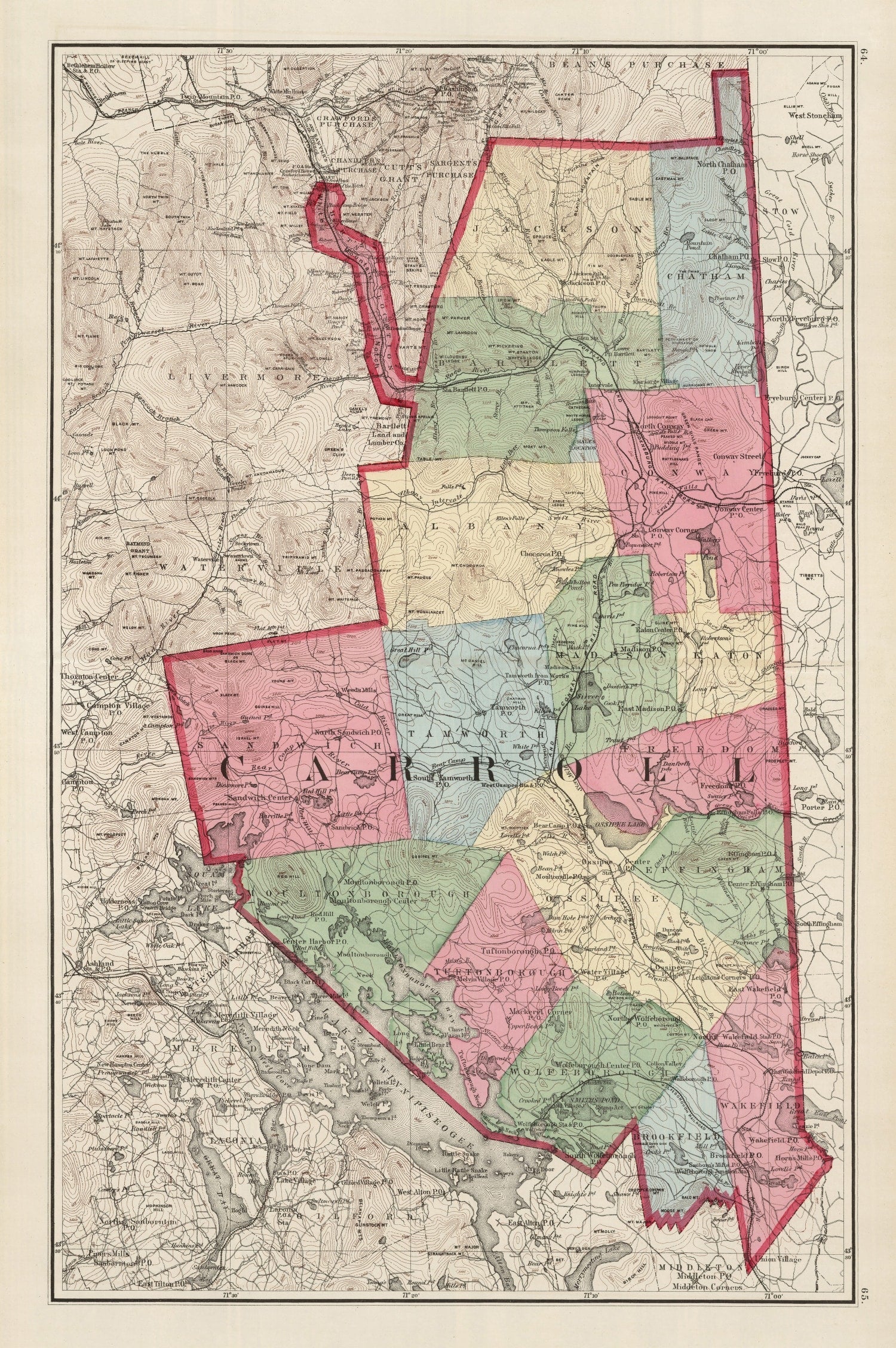 Vintage Map of Carroll County, New Hampshire 1877