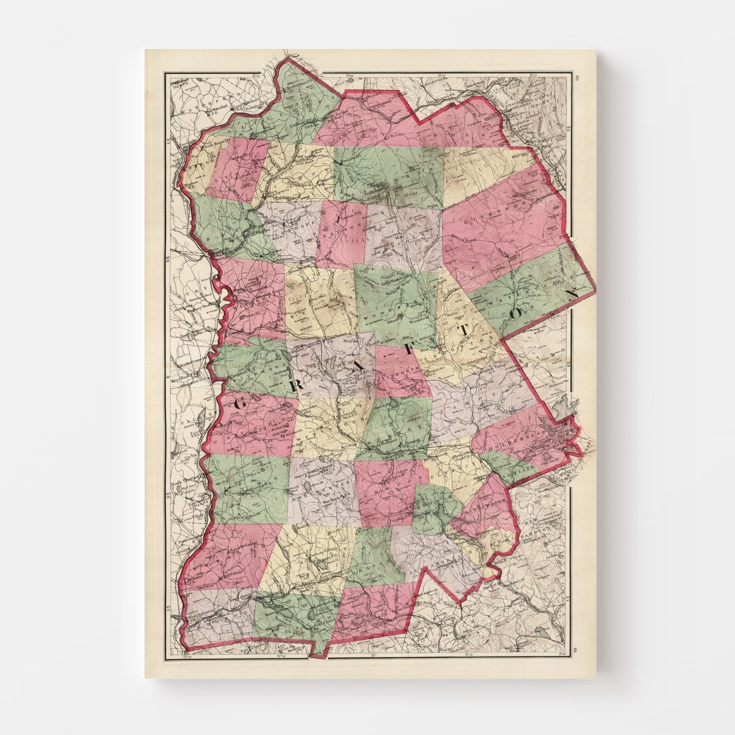 Vintage Map of Grafton County, New Hampshire 1877