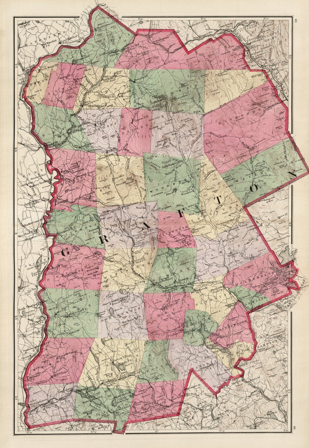 Vintage Map of Grafton County, New Hampshire 1877