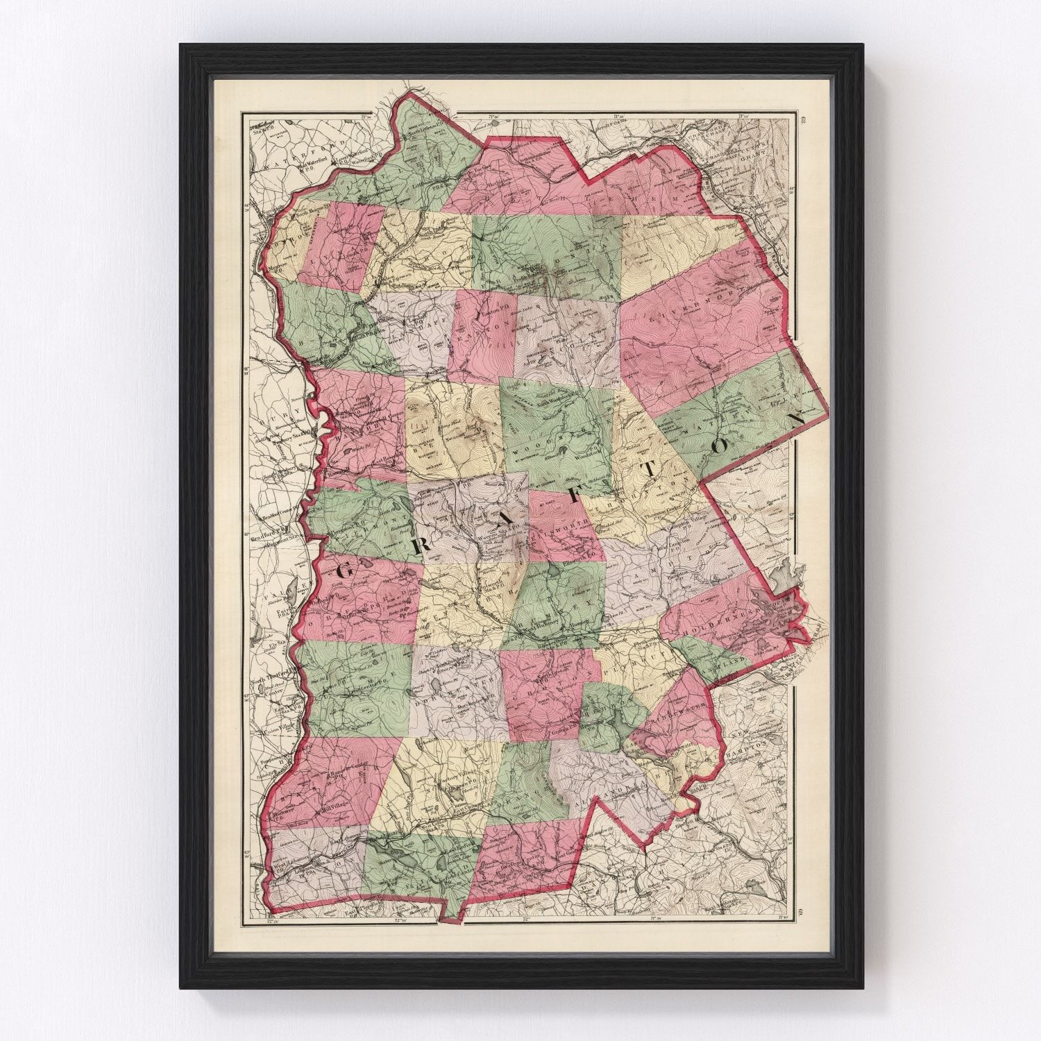 Vintage Map of Grafton County, New Hampshire 1877