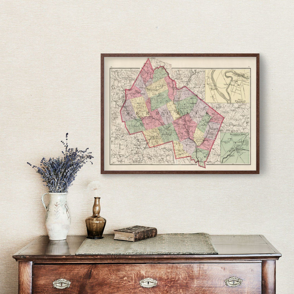 Vintage Map of Merrimack County, New Hampshire 1877