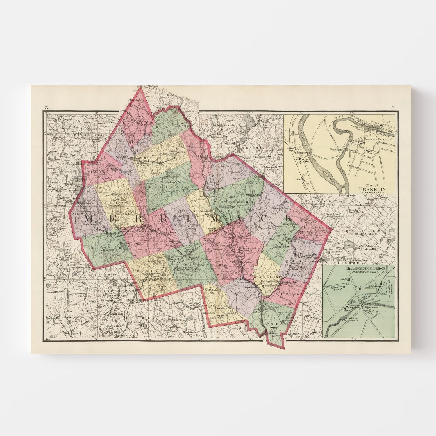 Vintage Map of Merrimack County, New Hampshire 1877