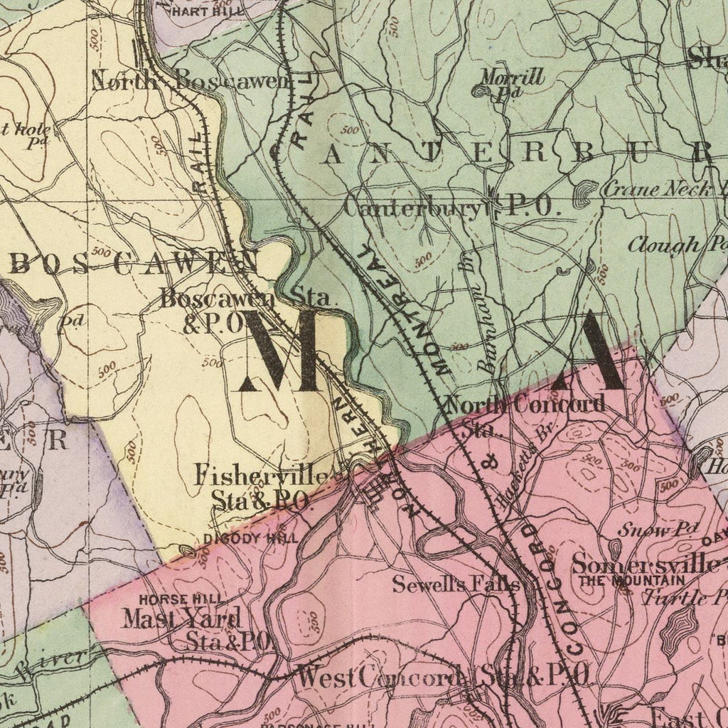 Vintage Map of Merrimack County, New Hampshire 1877