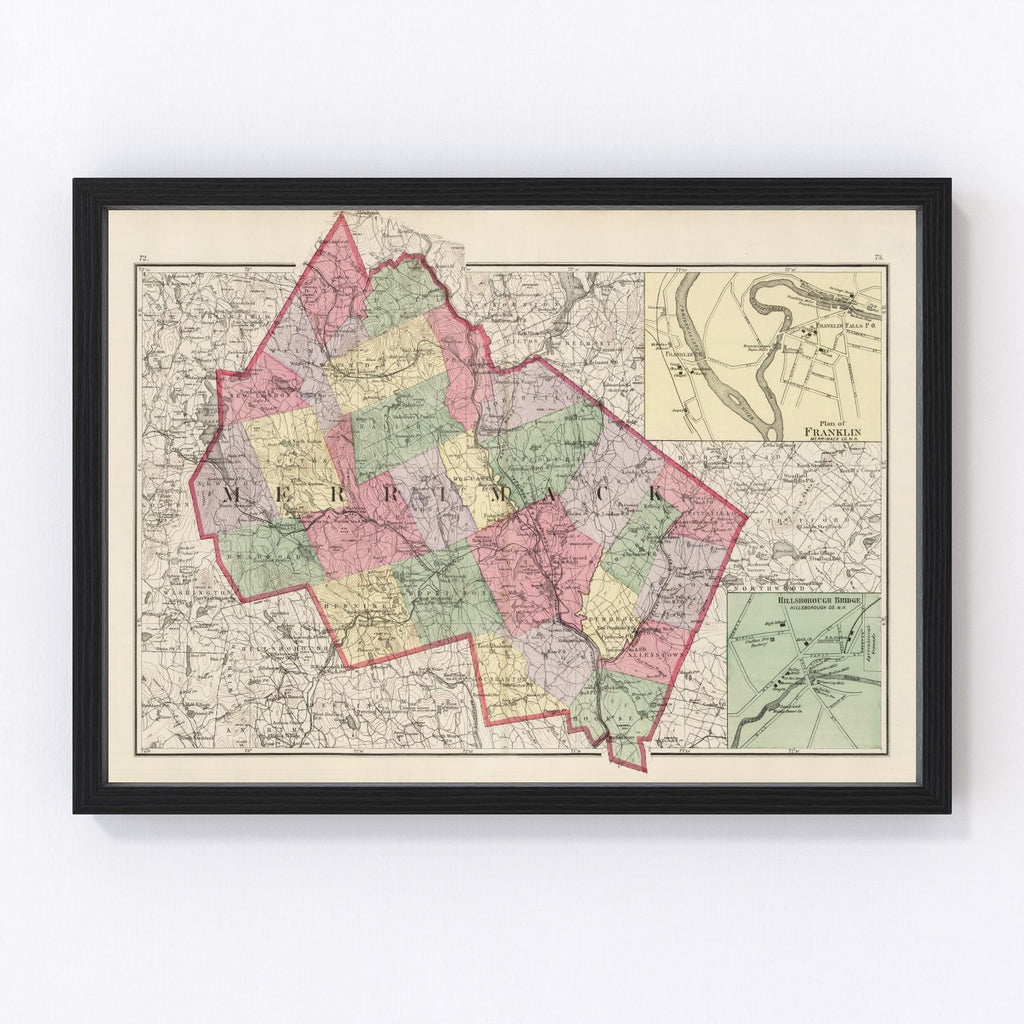 Vintage Map of Merrimack County, New Hampshire 1877
