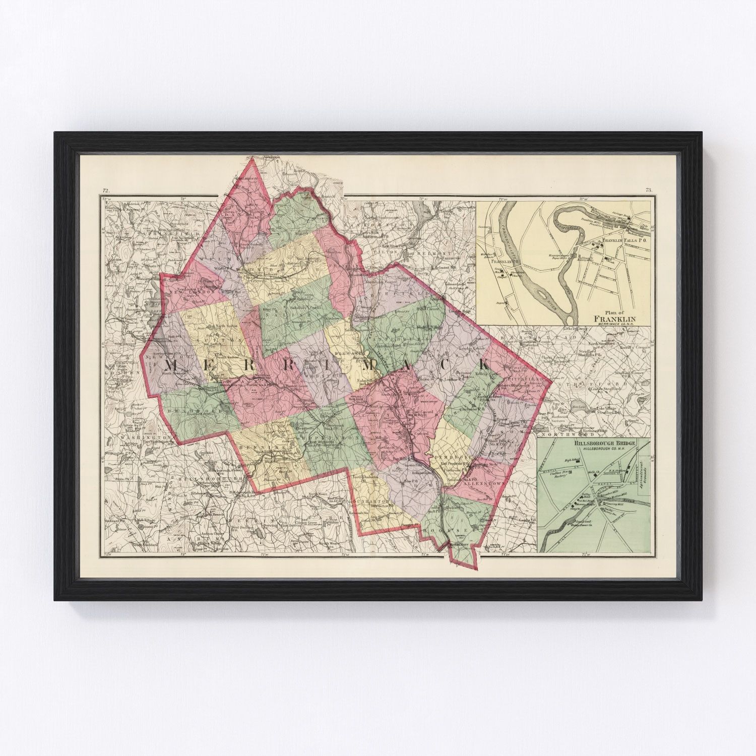 Vintage Map of Merrimack County, New Hampshire 1877