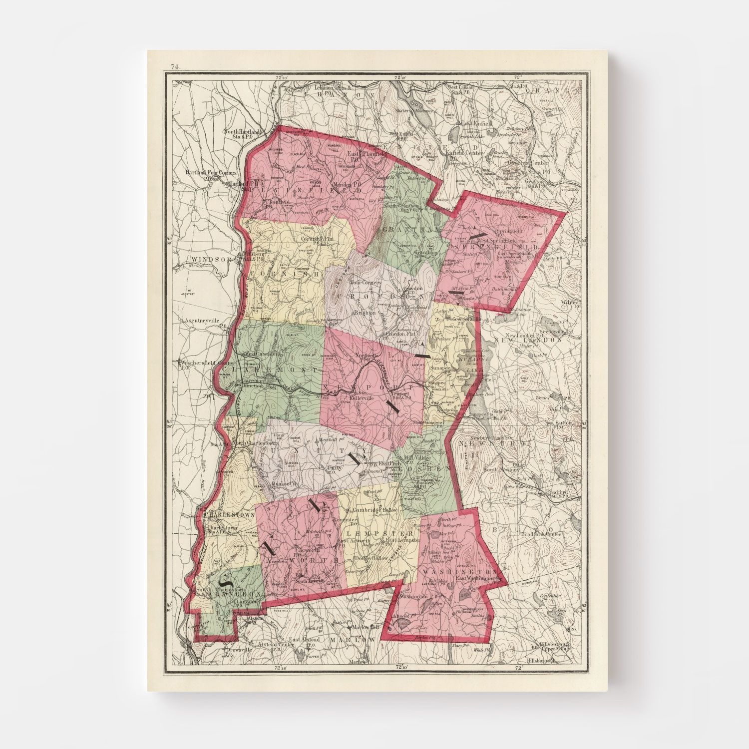 Vintage Map of Sullivan County, New Hampshire 1877