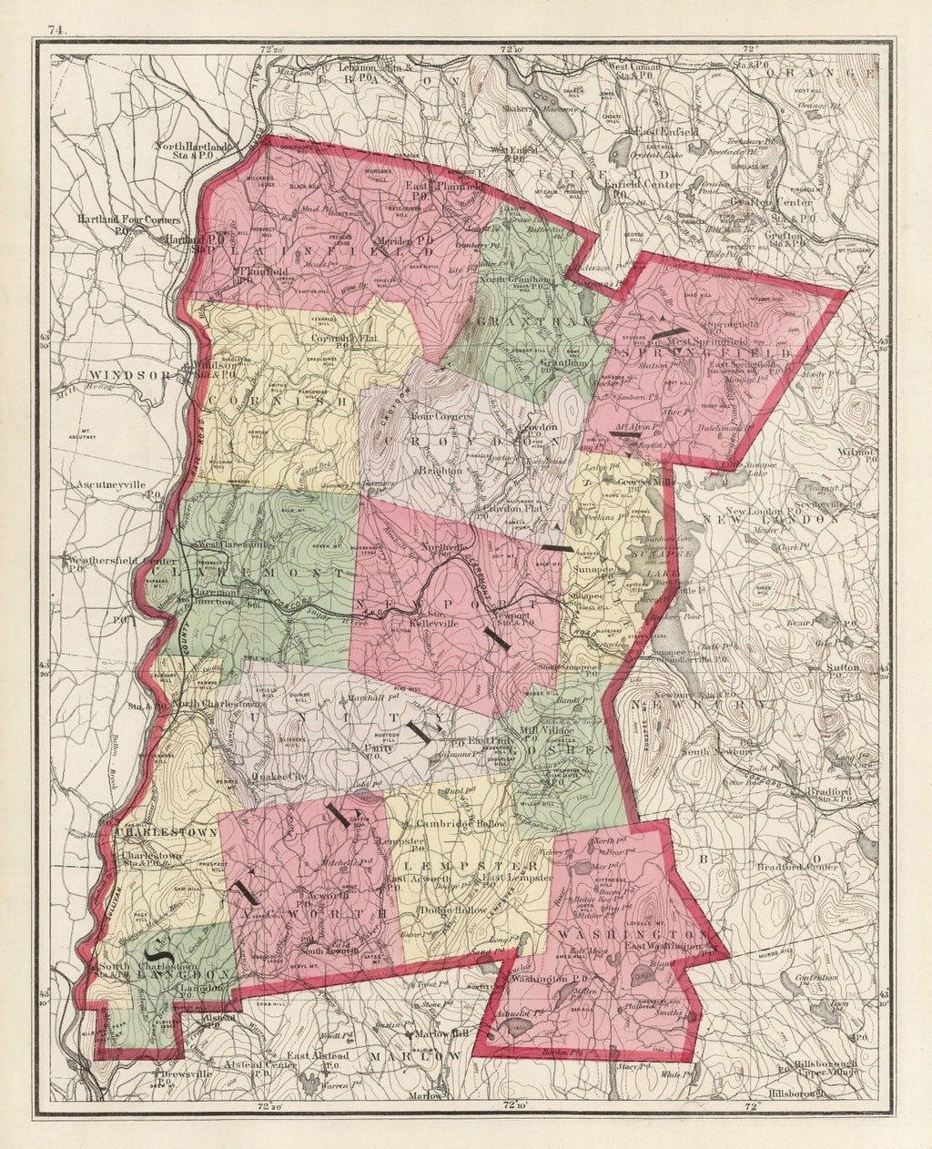 Vintage Map of Sullivan County, New Hampshire 1877