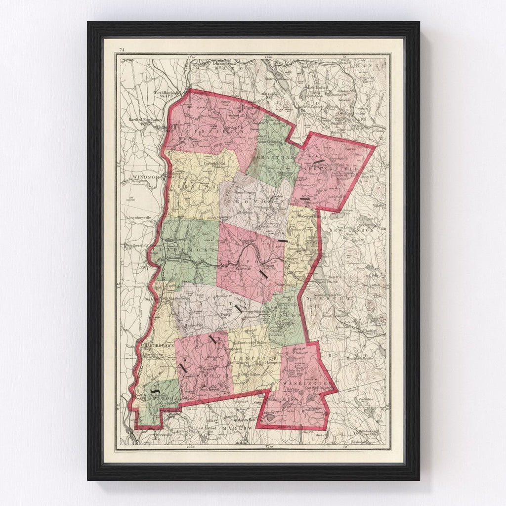 Vintage Map of Sullivan County, New Hampshire 1877