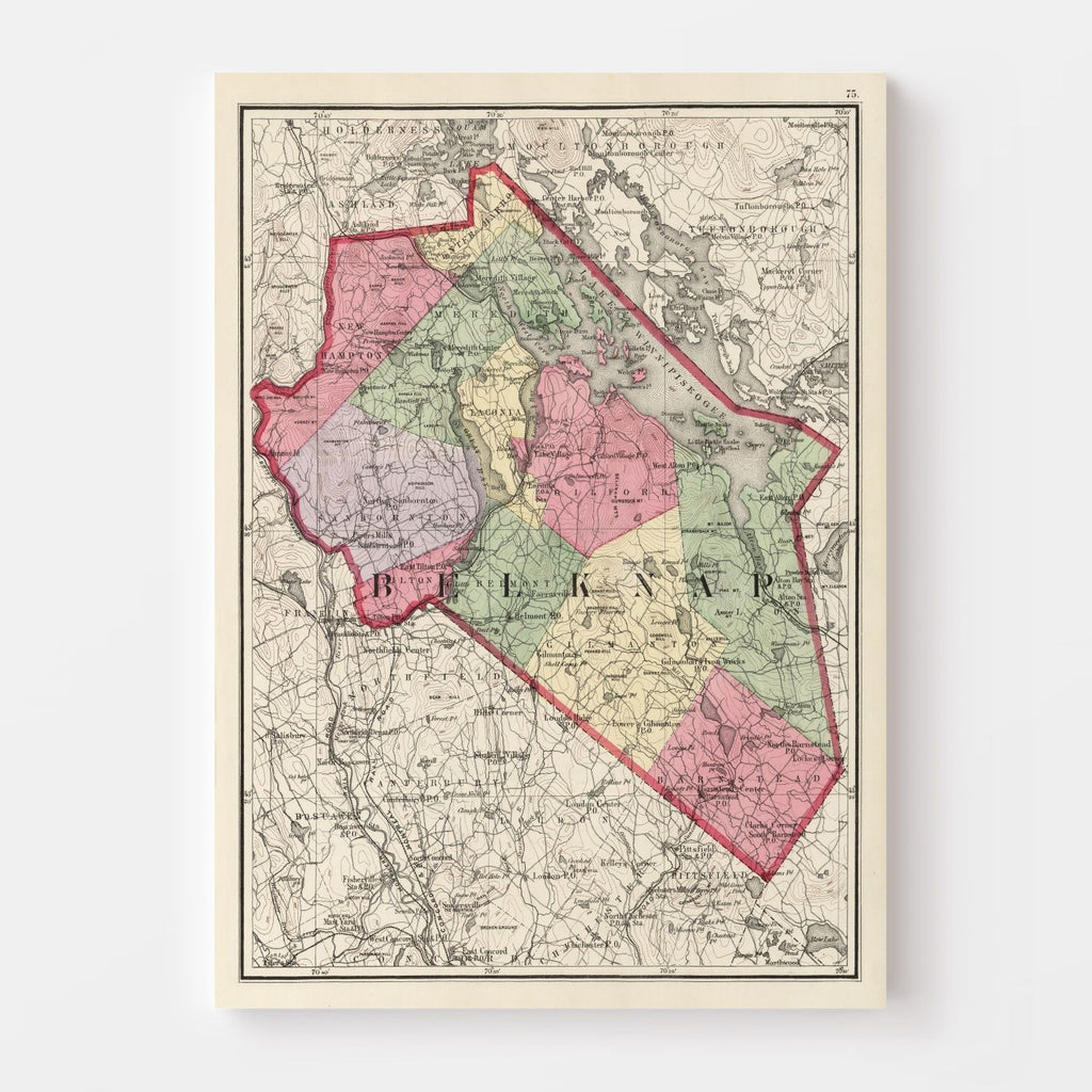 Vintage Map of Belknap County, New Hampshire 1877