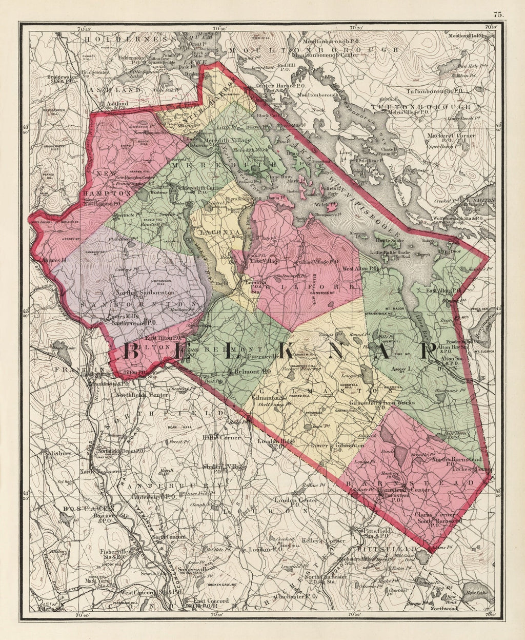 Vintage Map of Belknap County, New Hampshire 1877
