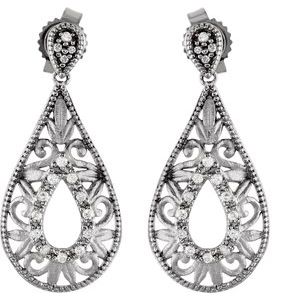 Sterling Silver 1/10 CTW Natural Diamond Filigree Earrings – image 2