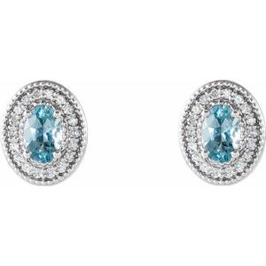 Platinum 6x4 mm Natural Aquamarine & 1/5 CTW Natural Diamond Halo-Style Earrings
