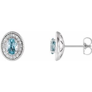 14K White Gold 6x4 mm Natural Aquamarine & 1/5 CTW Natural Diamond Halo-Style Earrings