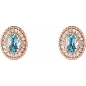 14K Rose Gold 6x4 mm Natural Aquamarine & 1/5 CTW Natural Diamond Halo-Style Earrings – image 2
