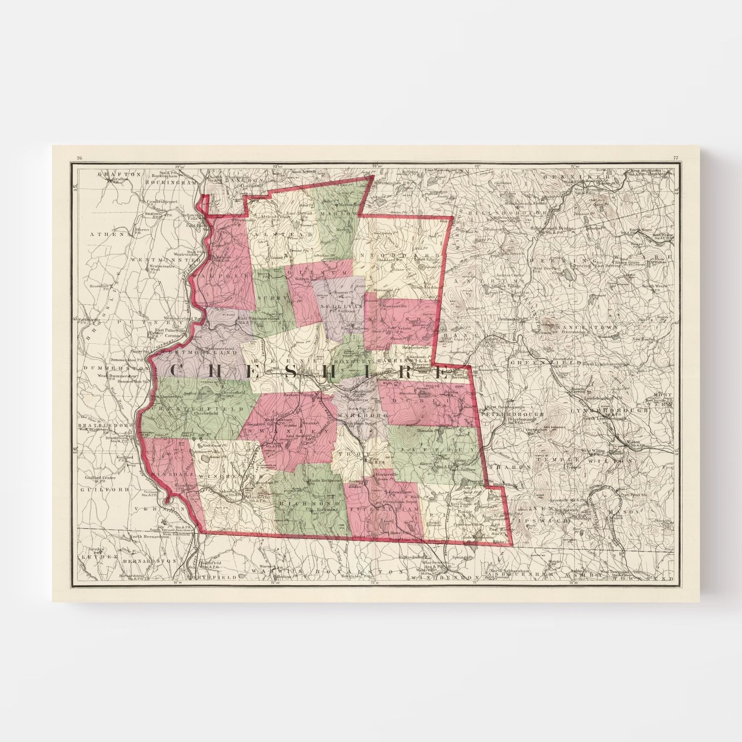 Vintage Map of Cheshire County, New Hampshire 1877