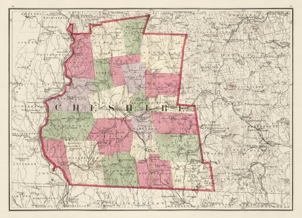 Vintage Map of Cheshire County, New Hampshire 1877
