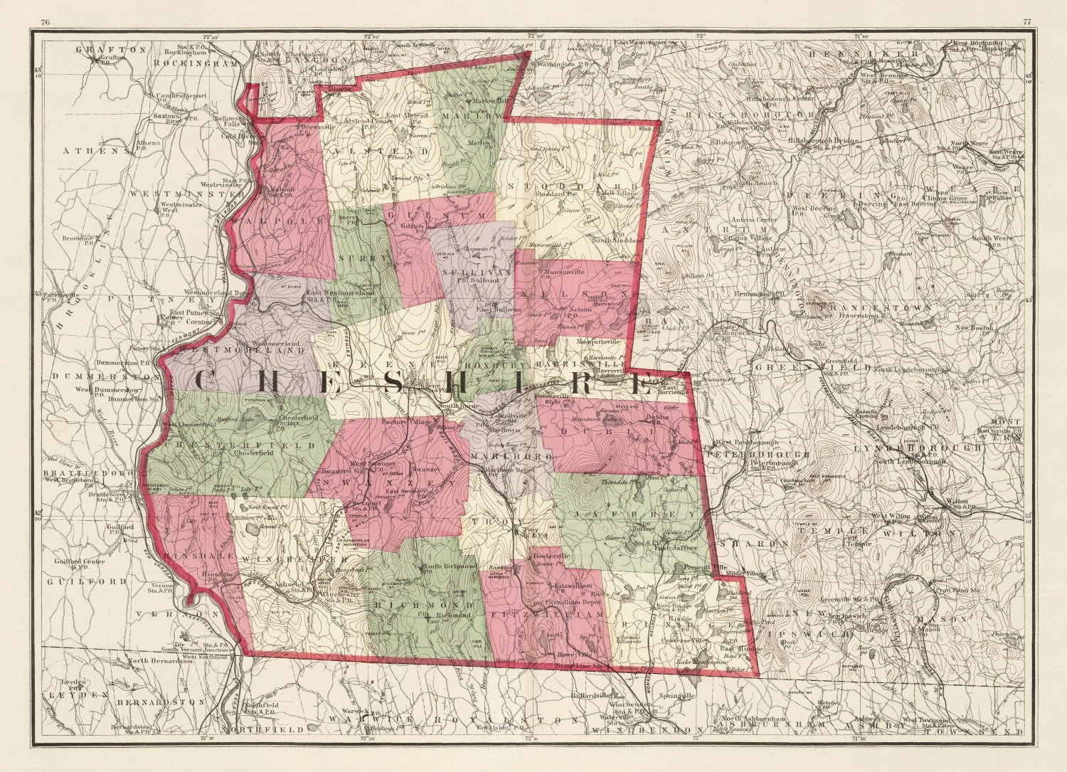 Vintage Map of Cheshire County, New Hampshire 1877