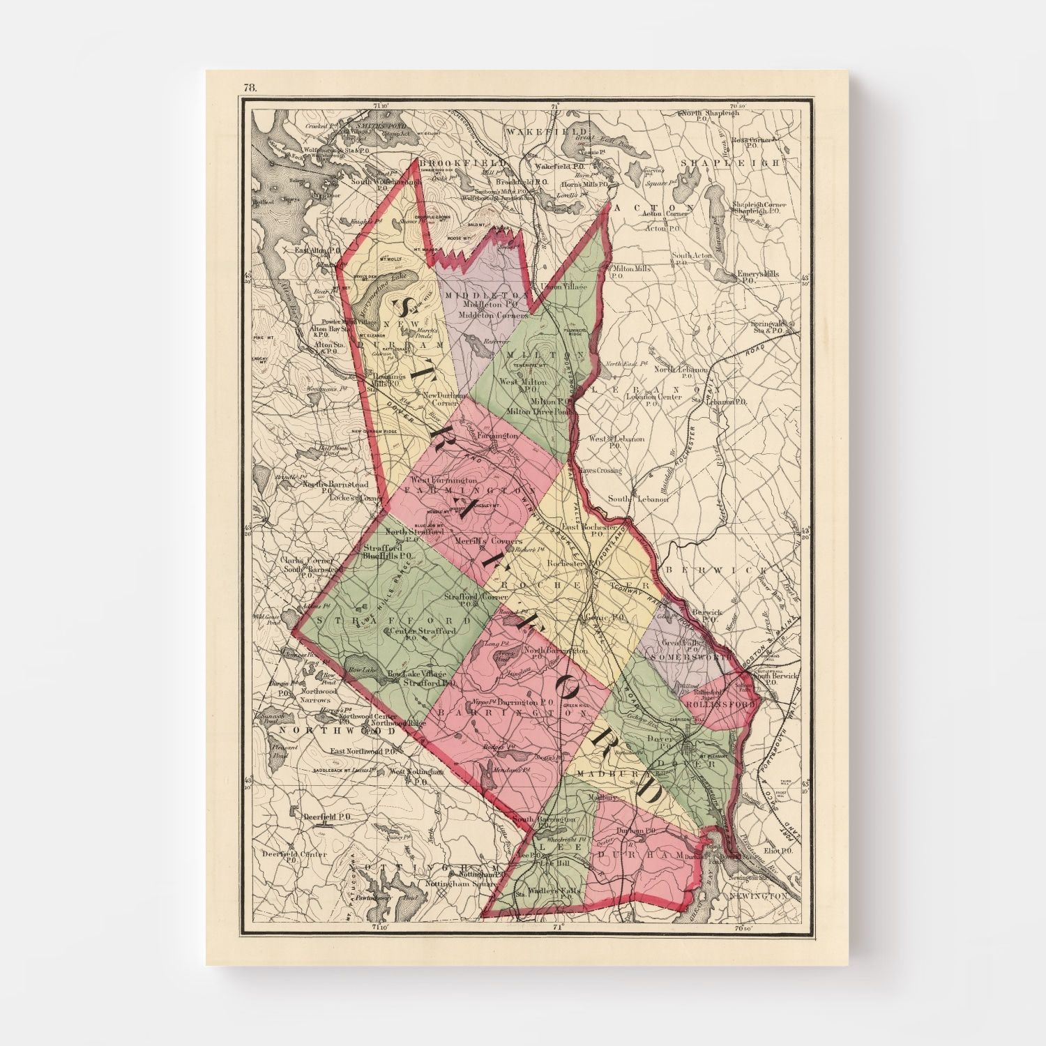 Vintage Map of Strafford County, New Hampshire 1877