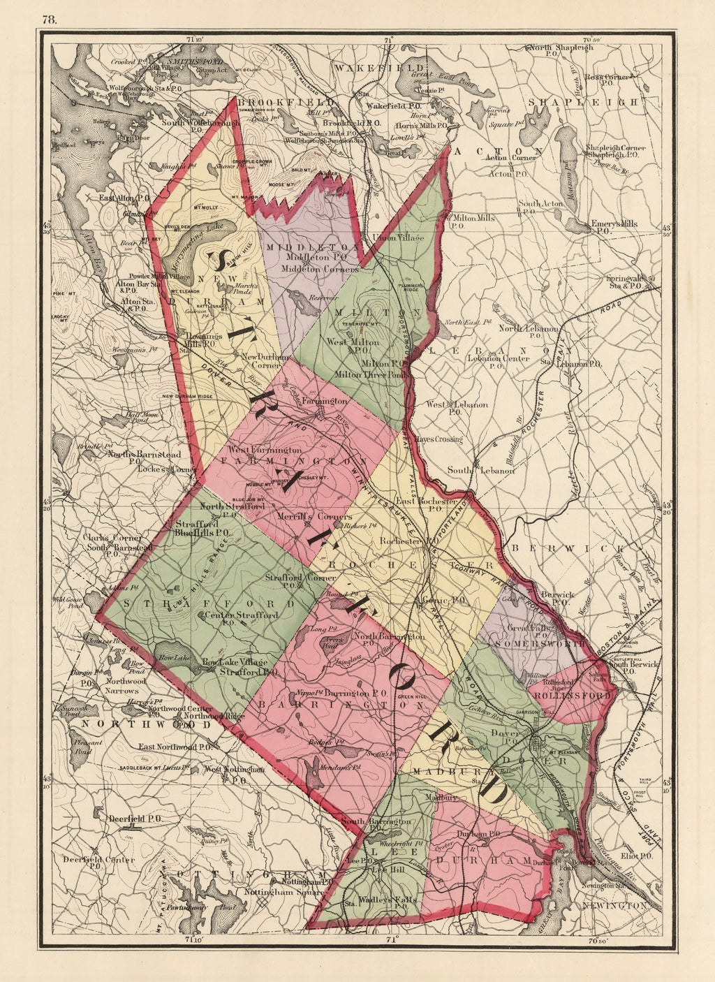 Vintage Map of Strafford County, New Hampshire 1877