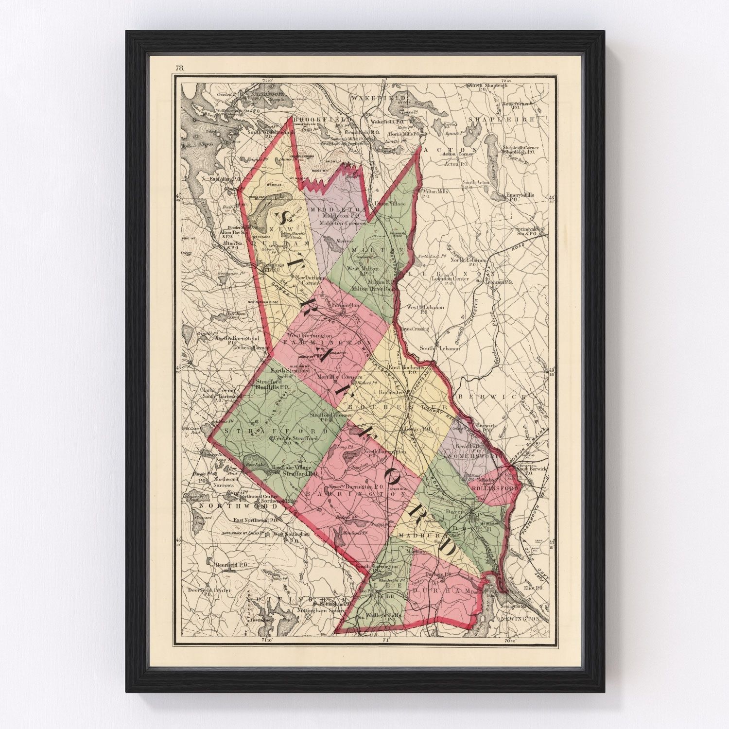 Vintage Map of Strafford County, New Hampshire 1877