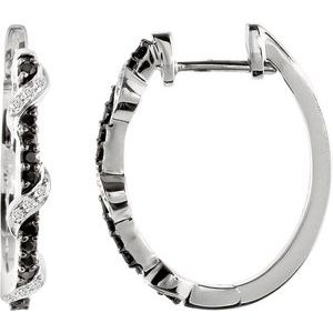 Sterling Silver 21 mm Natural Black Spinel & 1/10 CTW Natural Diamond Hoop Earrings