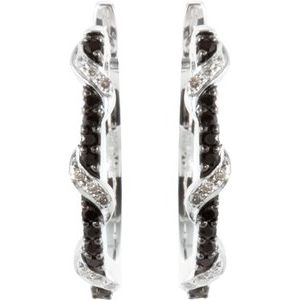 Sterling Silver 21 mm Natural Black Spinel & 1/10 CTW Natural Diamond Hoop Earrings – image 2