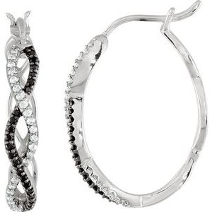 Sterling Silver Natural Black Spinel & 1/5 CTW Natural Diamond 24.3 mm Hoop Earrings