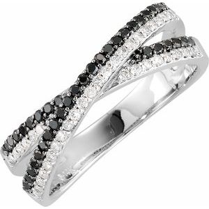 14K White Gold 3/8 CTW Natural Black & White Diamond Criss-Cross Ring