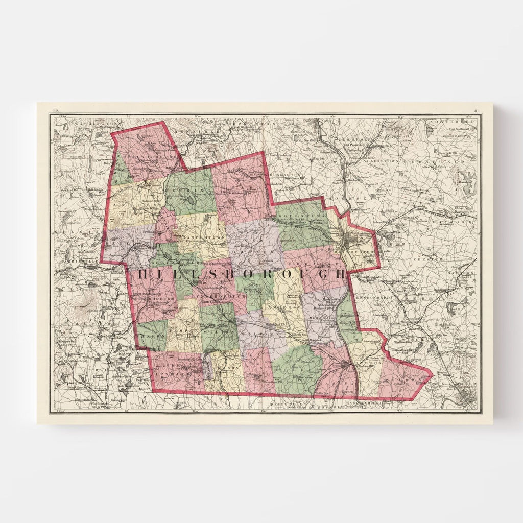 Vintage Map of Hillsborough County, New Hampshire 1877