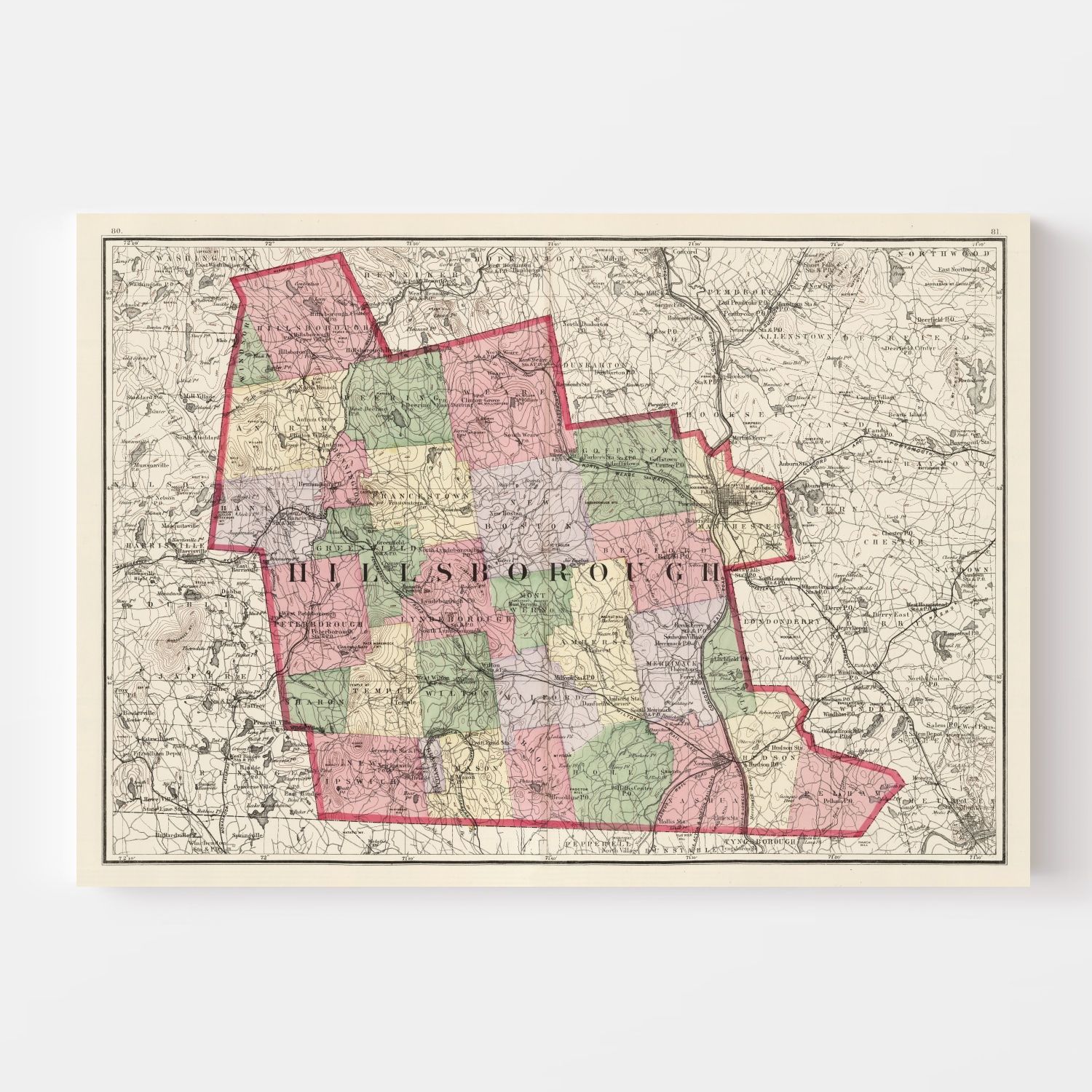 Vintage Map of Hillsborough County, New Hampshire 1877