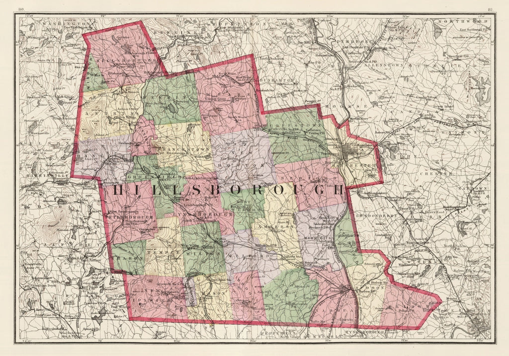 Vintage Map of Hillsborough County, New Hampshire 1877