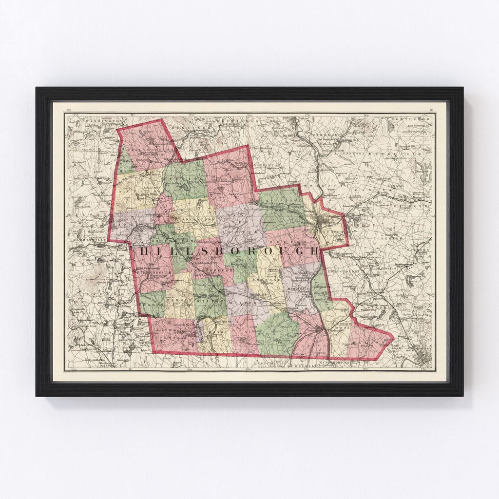 Vintage Map of Hillsborough County, New Hampshire 1877