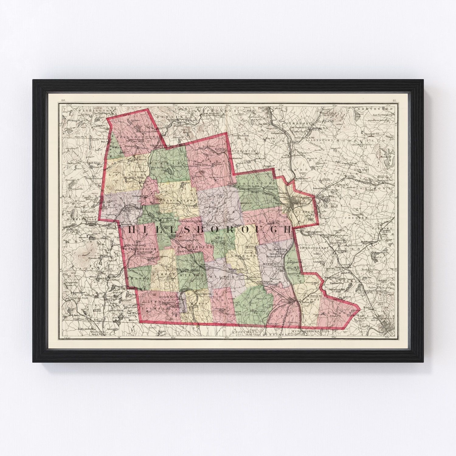 Vintage Map of Hillsborough County, New Hampshire 1877