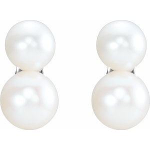 14K White Gold Cultured White Freshwater Pearl Ear Climbers