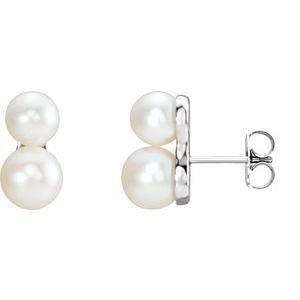 14K White Gold Cultured White Freshwater Pearl Ear Climbers